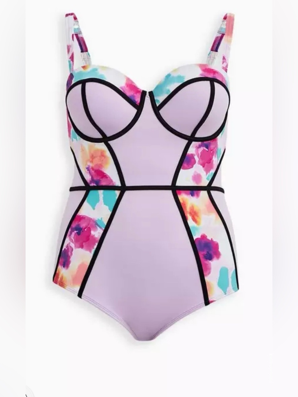 Torrid Slim Fix Underwire Swimsuit | Purple Floral Watercolor | Size 3 D/DD
